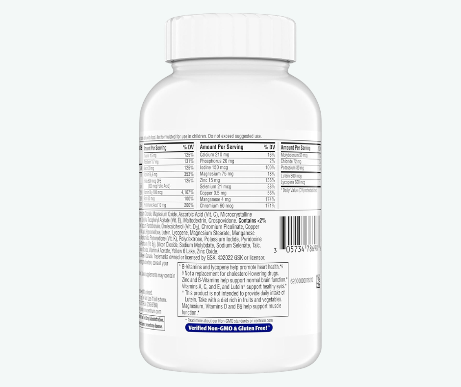 GSK - Centrum Minis Multivitamínico para Hombres Mayores de 50 Años - Suplemento Multivitamínico y Multimineral, Vitamina D3, Vitaminas del Grupo B y Zinc - Favorece la Memoria y las Funciones Cognitivas en las Personas Mayores | 280 Tabletas