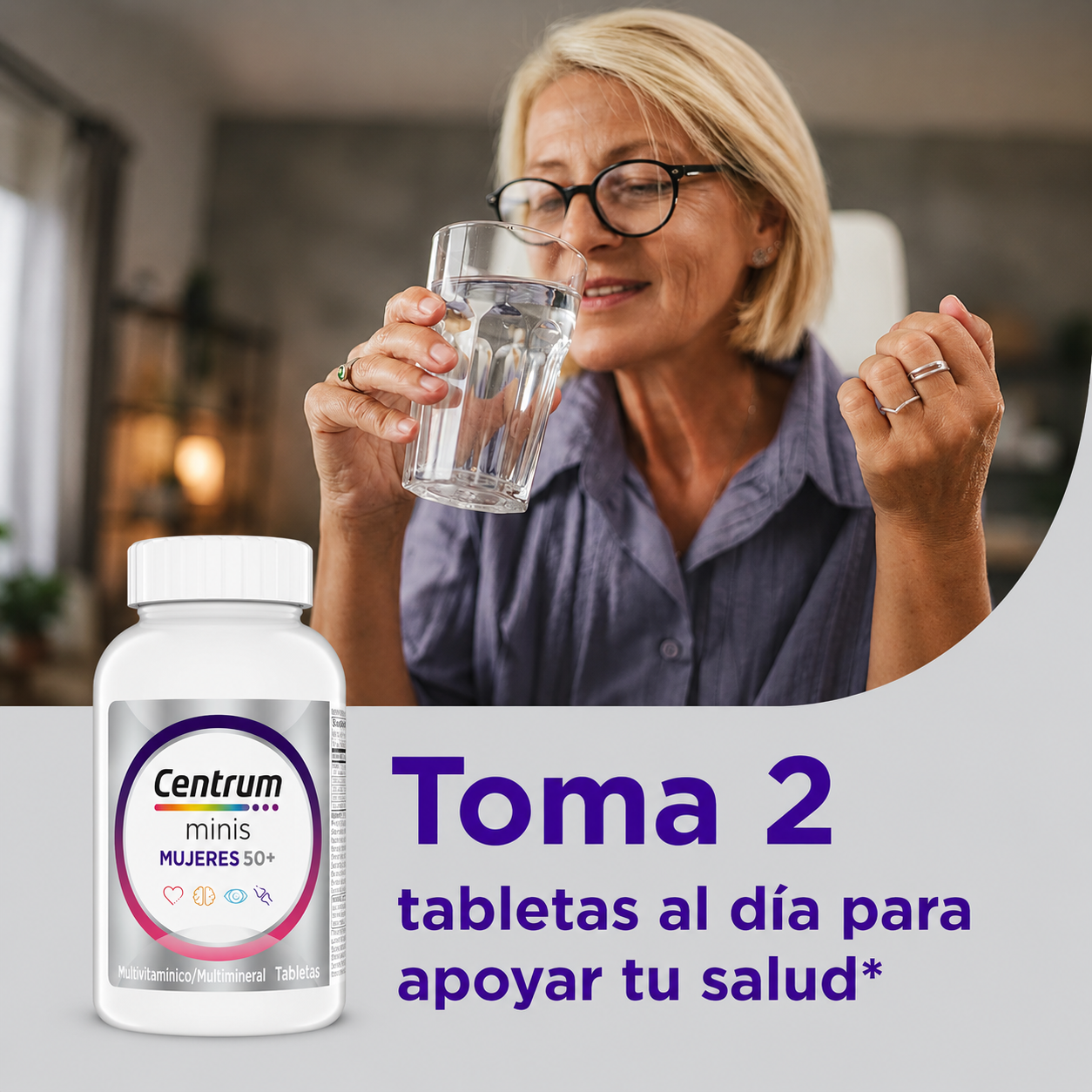 GSK - Centrum Minis Multivitamínico para Mujeres Mayores de 50 Años - Suplemento Multimineral con Vitamina D3 y Vitaminas del Grupo B - Favorece la Memoria y las Funciones Cognitivas en las Personas Mayores | 280 Tabletas