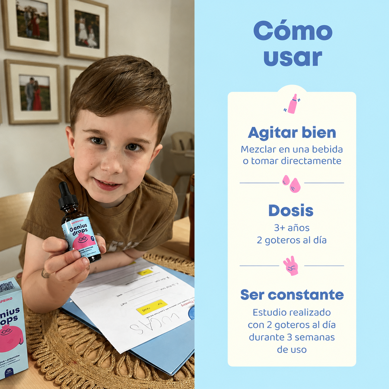 JoySpring - Genius Drops (Ginkgo Biloba para Niños) | Enfoque, Atención y Concentración | 30 ml