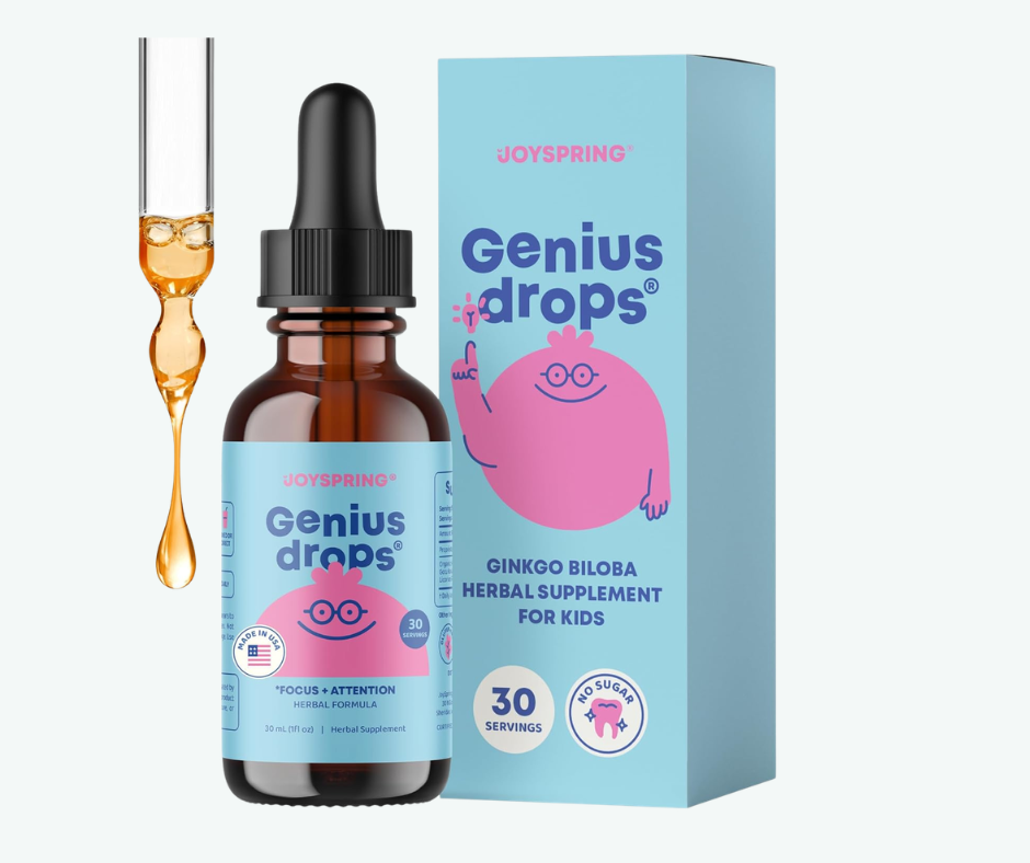 JoySpring - Genius Drops (Ginkgo Biloba para Niños) | Enfoque, Atención y Concentración | 30 ml
