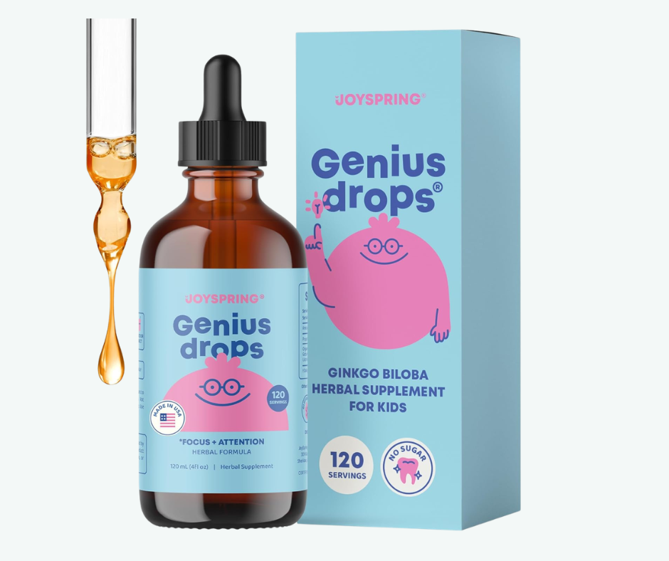 JoySpring - Genius Drops (Ginkgo Biloba para Niños) | Enfoque, Atención y Concentración | 30 ml