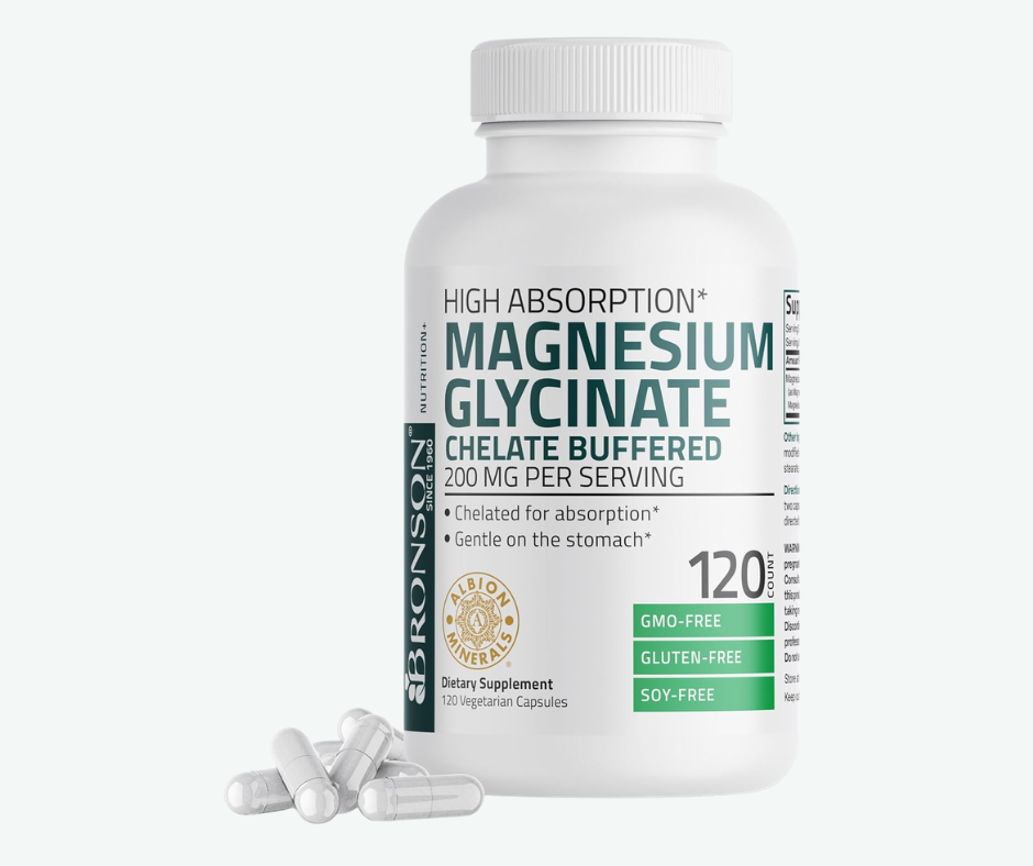 Glicinato de Magnesio 200 mg – Alta Absorción | Bronson | Cápsulas Vegetales | Apoyo para Estrés, Sueño y Músculos
