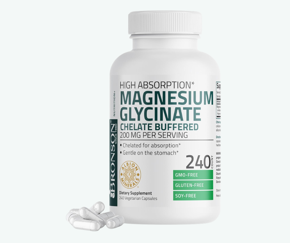 Glicinato de Magnesio 200 mg – Alta Absorción | Bronson | Cápsulas Vegetales | Apoyo para Estrés, Sueño y Músculos