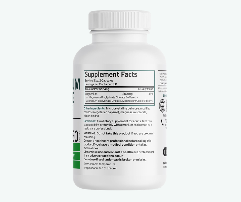 Glicinato de Magnesio 200 mg – Alta Absorción | Bronson | Cápsulas Vegetales | Apoyo para Estrés, Sueño y Músculos