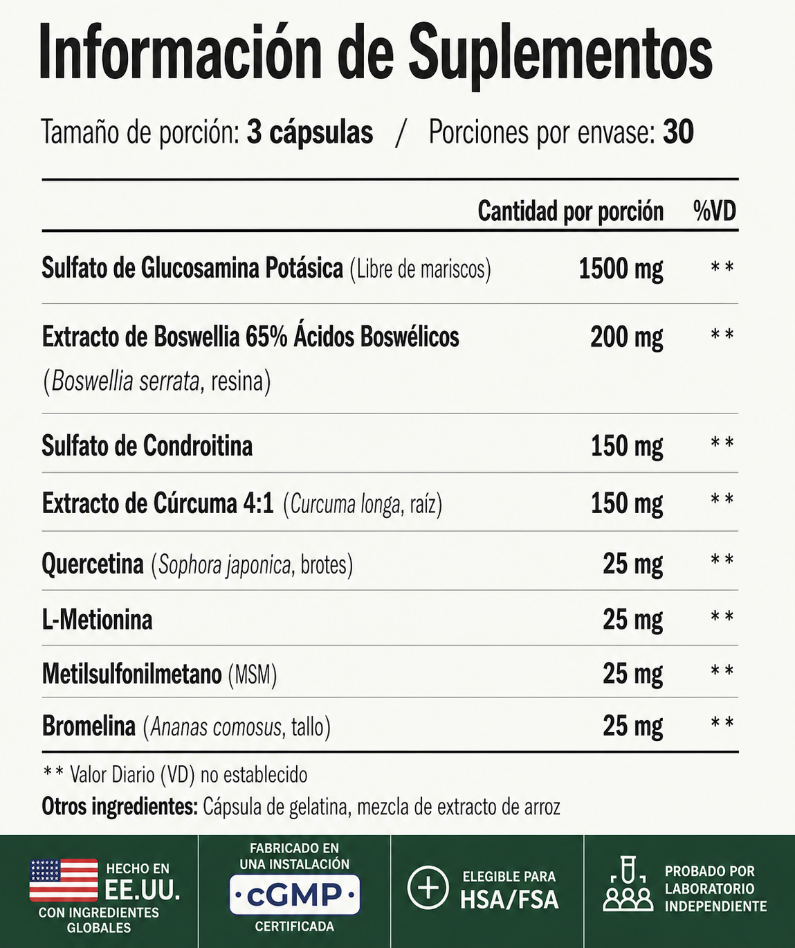 Glucosamina Chondroitin MSM Turmeric & Boswellia 90 Cápsulas | Soporte Articular – Vimerson Health