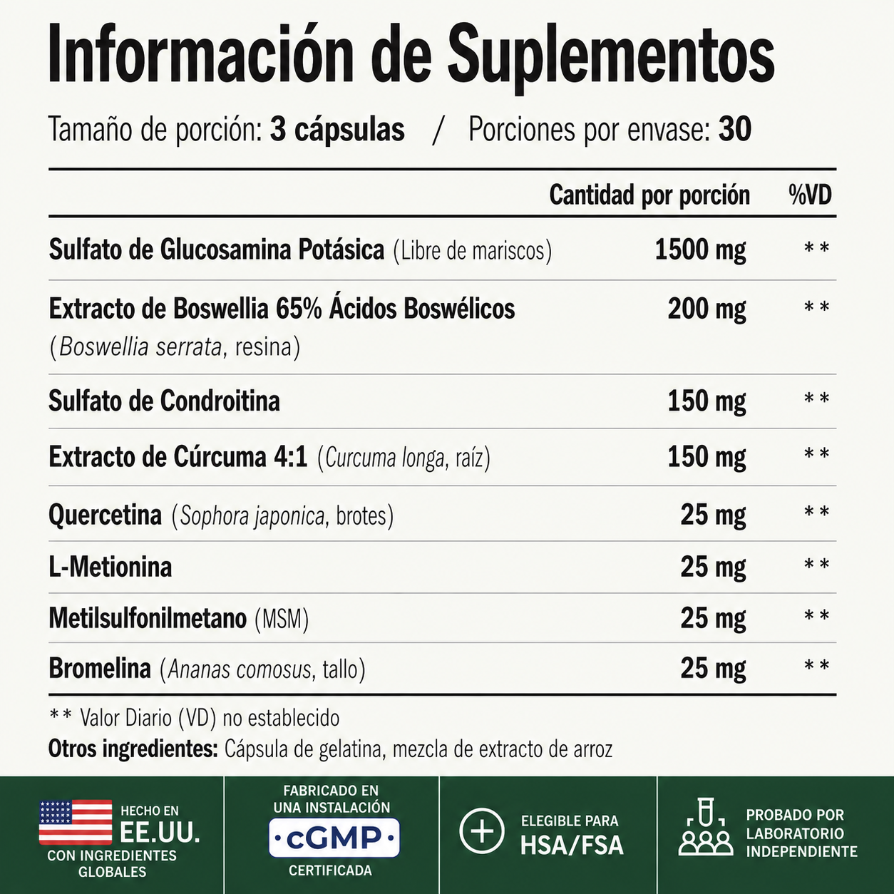 Vimerson Health - Glucosamina, Condroitina, MSM, Cúrcuma y Boswellia - Soporte Articular | 90 Cápsulas