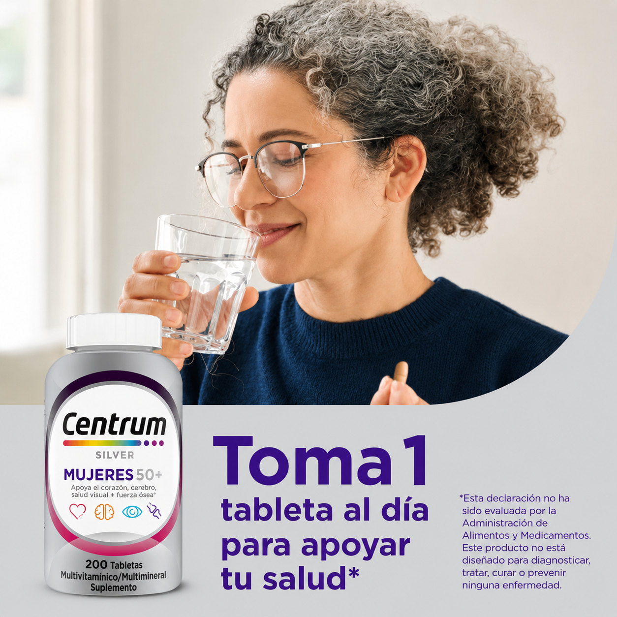 Haleon - Centrum para Mujeres Mayores de 50 Años - Suplemento Multivitamínico y Multimineral con Vitamina D3, Vitaminas del Grupo B - Favorece la Memoria y las Funciones Cognitivas en las Personas Mayores | Tabletas