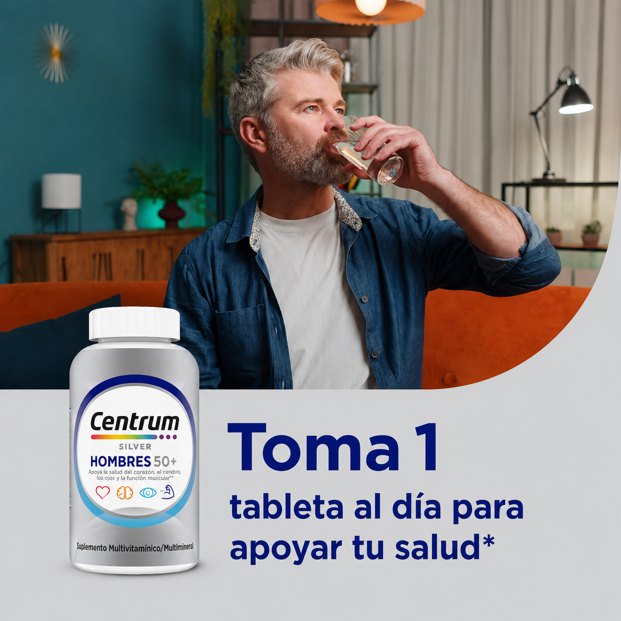 Haleon - Centrum para Hombres Mayores de 50 Años - Suplemento Multivitamínico y Multimineral, Vitamina D3, Vitaminas del Grupo B y Zinc - Favorece la Memoria y las Funciones Cognitivas en las Personas Mayores | Tabletas