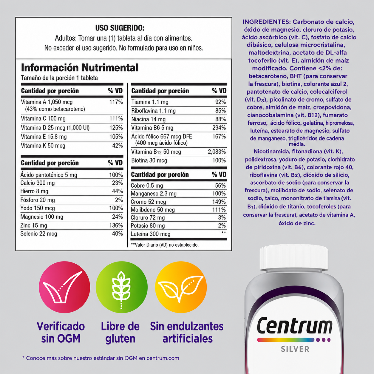 Haleon - Centrum para Mujeres Mayores de 50 Años - Suplemento Multivitamínico y Multimineral con Vitamina D3, Vitaminas del Grupo B - Favorece la Memoria y las Funciones Cognitivas en las Personas Mayores | Tabletas