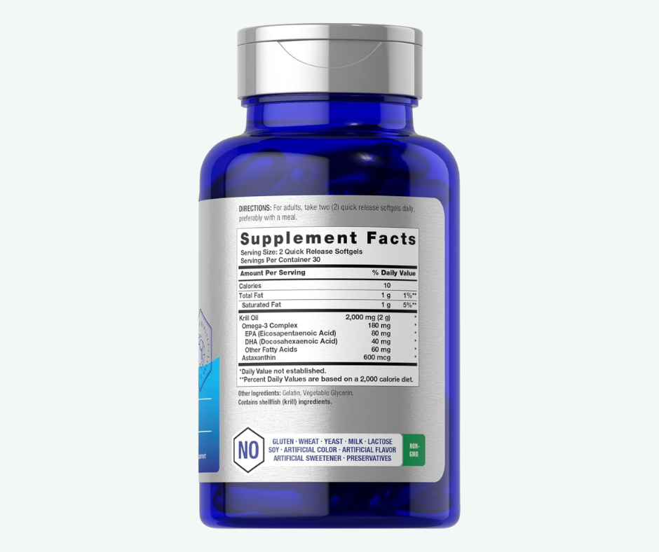 Horbäach Aceite de Krill Antártico 2000 mg con Astaxantina – Omega-3 EPA DHA – 60 Softgels