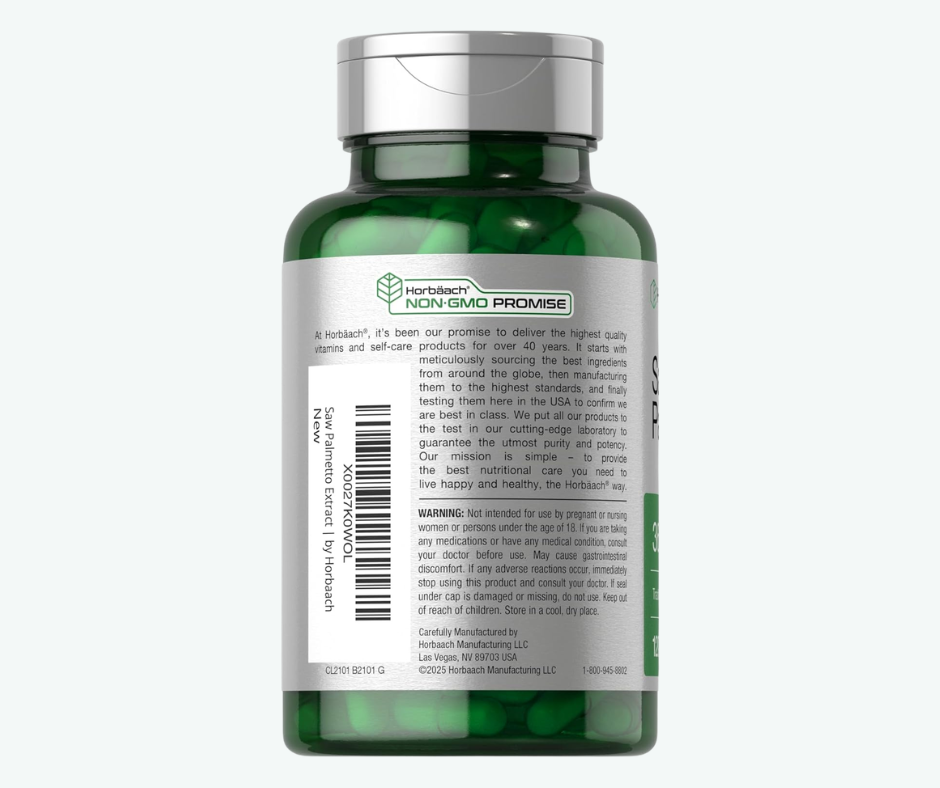 Horbäach - Saw Palmetto 3600 mg – Suplemento Herbal para Hombre | 120 Cápsulas