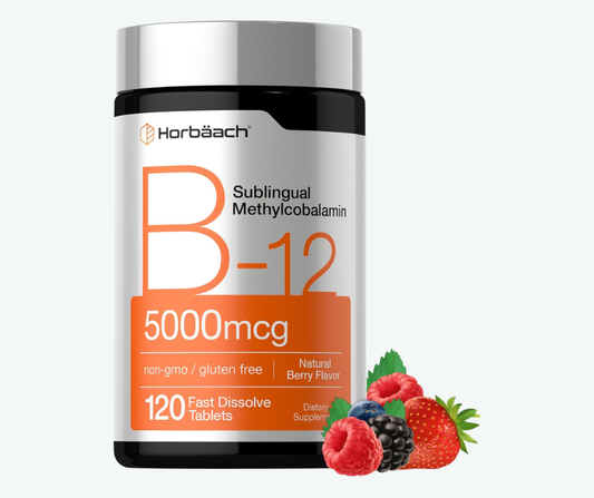 Horbäach - Vitamina B12 Metilcobalamina 5000 mcg – 120 Tabletas de Disolución Rápida Sublingual