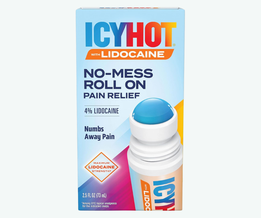 Icy Hot - Aplicador en Roll-On con Lidocaína para Aliviar el Dolor sin Ensuciar - Alivia el Dolor de los Nervios Irritados con Lidocaína al 4 % de Máxima Potencia - Alivio para Dolores Leves, Dolores de Espalda, Esguinces y Distensiones | 73 mL