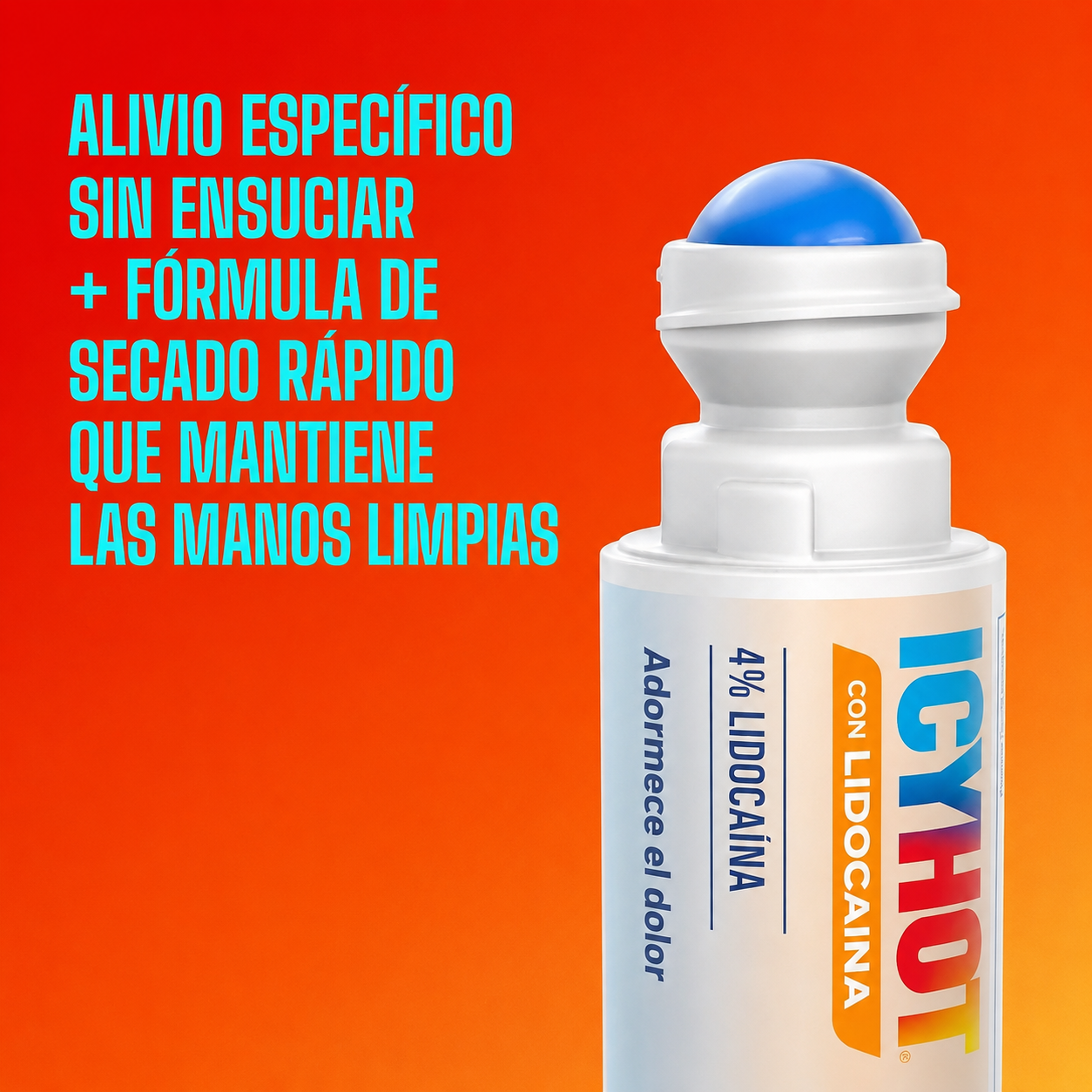 Icy Hot - Aplicador en Roll-On con Lidocaína para Aliviar el Dolor sin Ensuciar - Alivia el Dolor de los Nervios Irritados con Lidocaína al 4 % de Máxima Potencia - Alivio para Dolores Leves, Dolores de Espalda, Esguinces y Distensiones | 73 mL