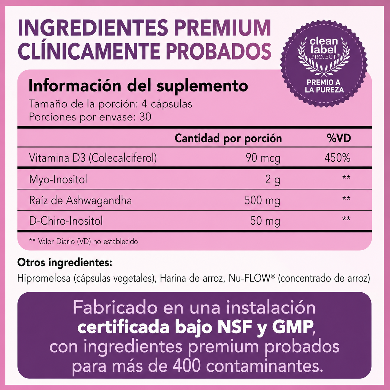Intimate Rose - Myo-Inositol & D-Chiro Inositol para Mujeres - Equilibrio Hormonal y Apoyo a las Funciones Ováricas - Proporción Ideal de 40:1 con Vitamina D y Ashwagandha | 120 Cápsulas