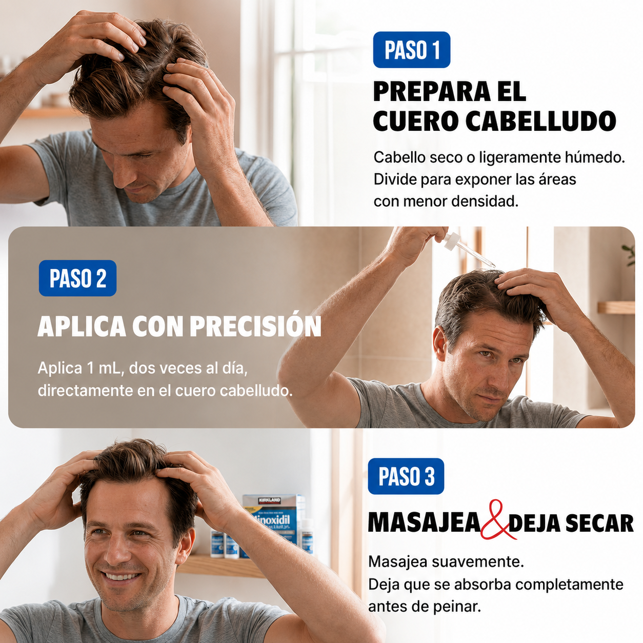 Kirkland - Minoxidil Líquido para Hombre - Tratamiento para la Regeneración Capilar, Vello Facial y Corporal de Alta Potencia al 5 % | 60 mL
