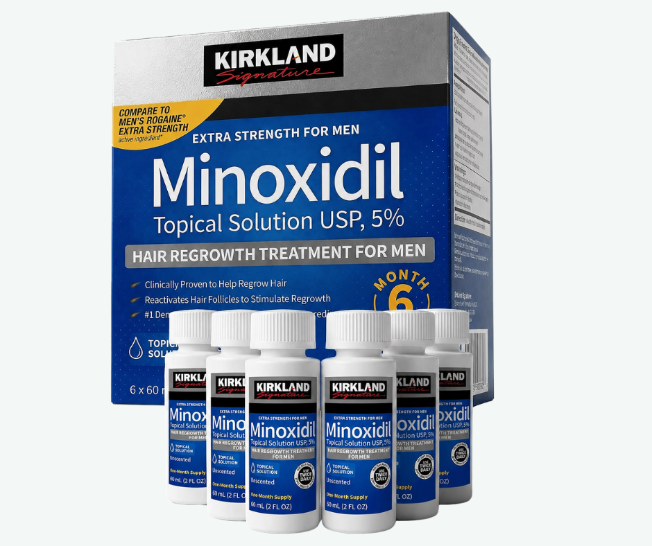 Kirkland - Minoxidil Líquido para Hombre - Tratamiento para la Regeneración Capilar, Vello Facial y Corporal de Alta Potencia al 5 % | 60 mL