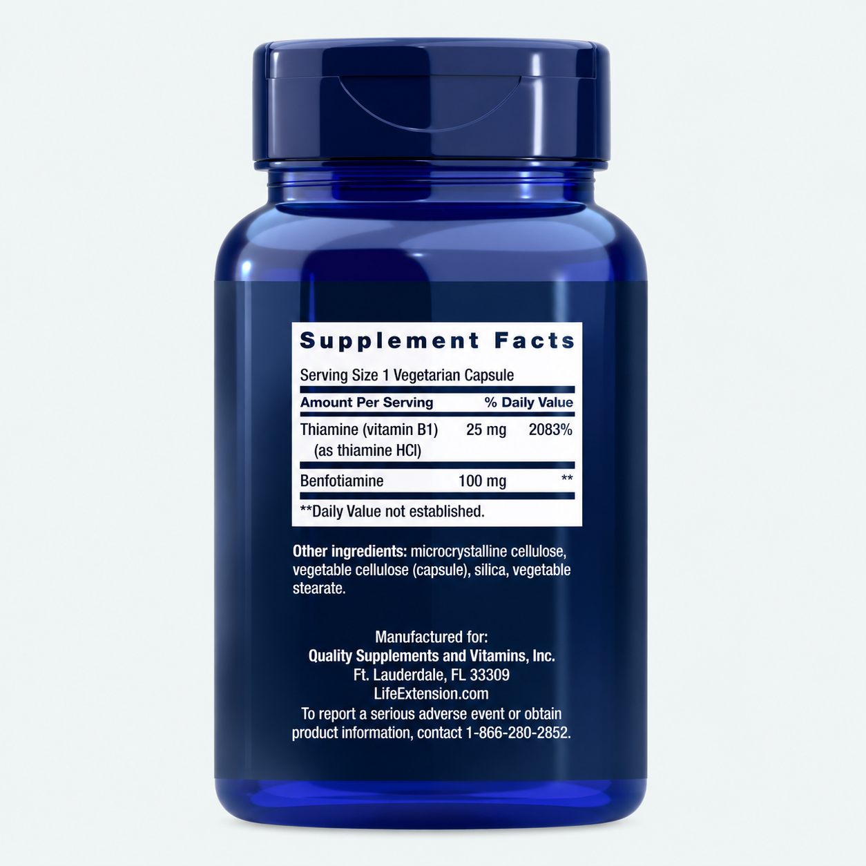 Life Extension - Benfotiamina con Tiamina - 100 mg de Benfotiamina - Salud Cardiovascular, Salud Cerebral, sin OMG, sin Gluten | 120 Cápsulas