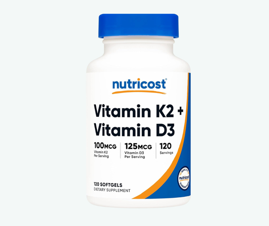 Vitamina K2 100 mcg + Vitamina D3 125 mcg (5000 IU) – 120 cápsulas blandas – Nutricost