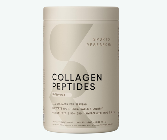 Sports Research Collagen Peptides 454 g – Colágeno Hidrolizado Tipo I y III sin sabor | Soporte para piel, cabello, uñas y articulaciones