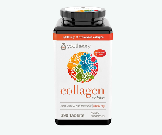Youtheory - Colágeno + Biotin – Colágeno Hidrolizado con Biotina, Vitamina C y Complejo B para Cabello, Piel, Uñas y Articulaciones | 390 Tabletas
