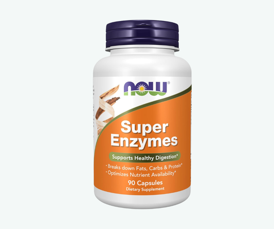 NOW Super Enzymes 90 Cápsulas – Enzimas Digestivas con Betaína HCl, Bromelina y Papaina