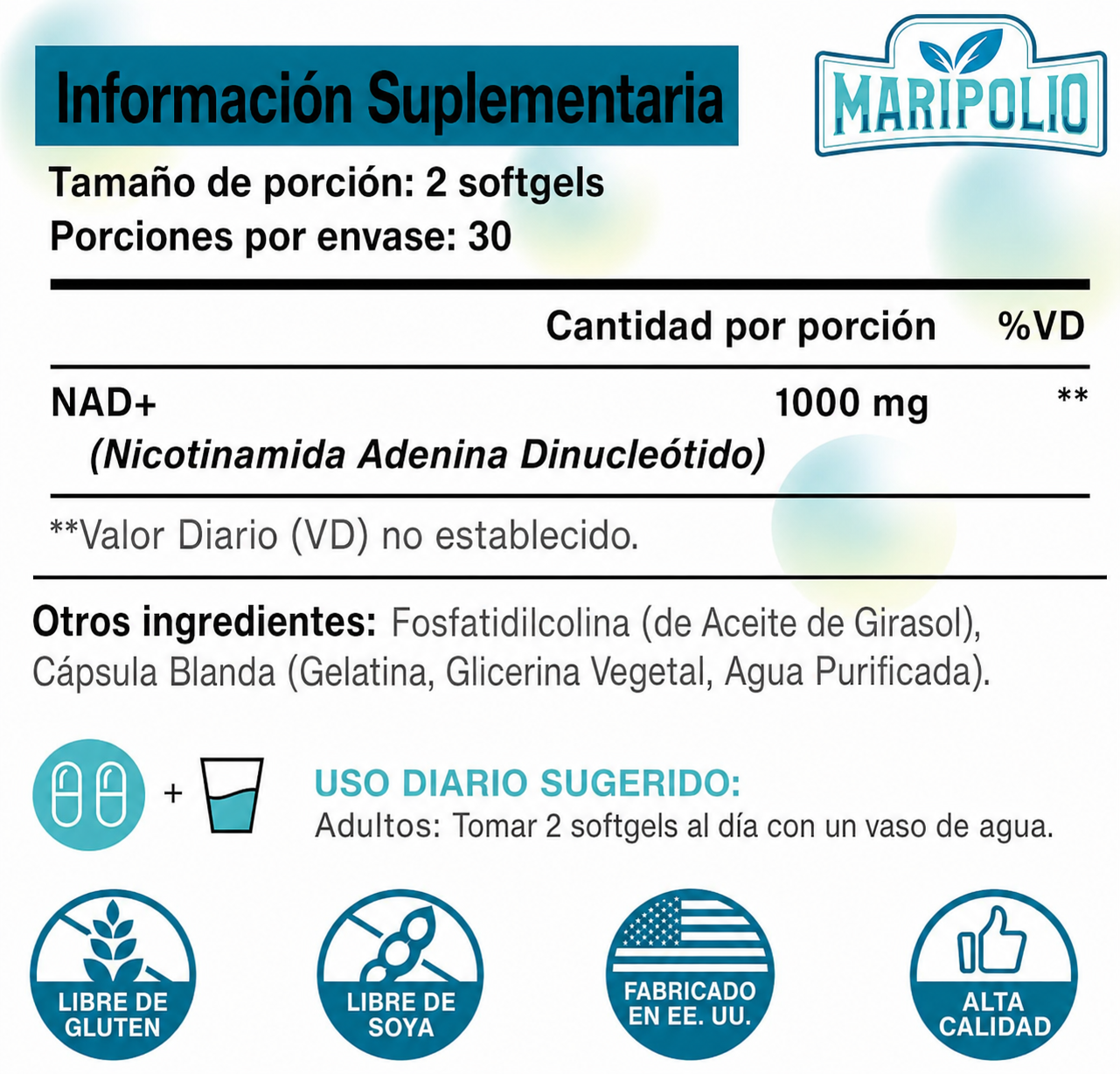 Liposomal NAD+ 1000 mg – Apoyo para Energía Celular y Bienestar Antioxidante | Maripolio