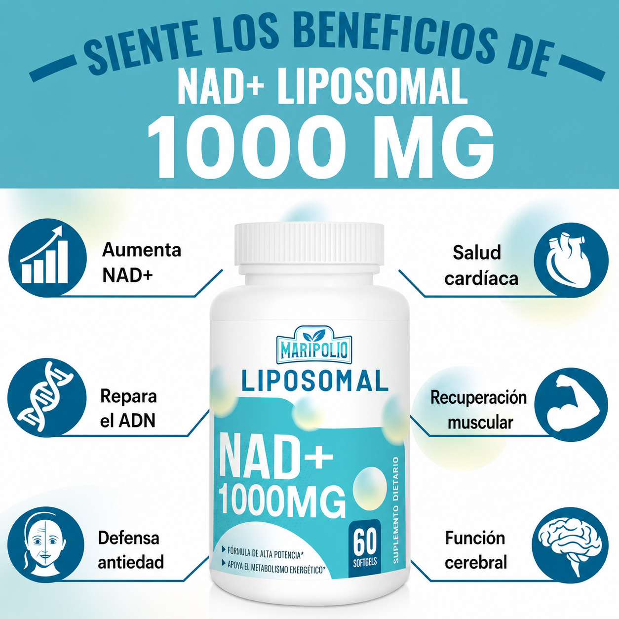 Liposomal NAD+ 1000 mg – Apoyo para Energía Celular y Bienestar Antioxidante | Maripolio