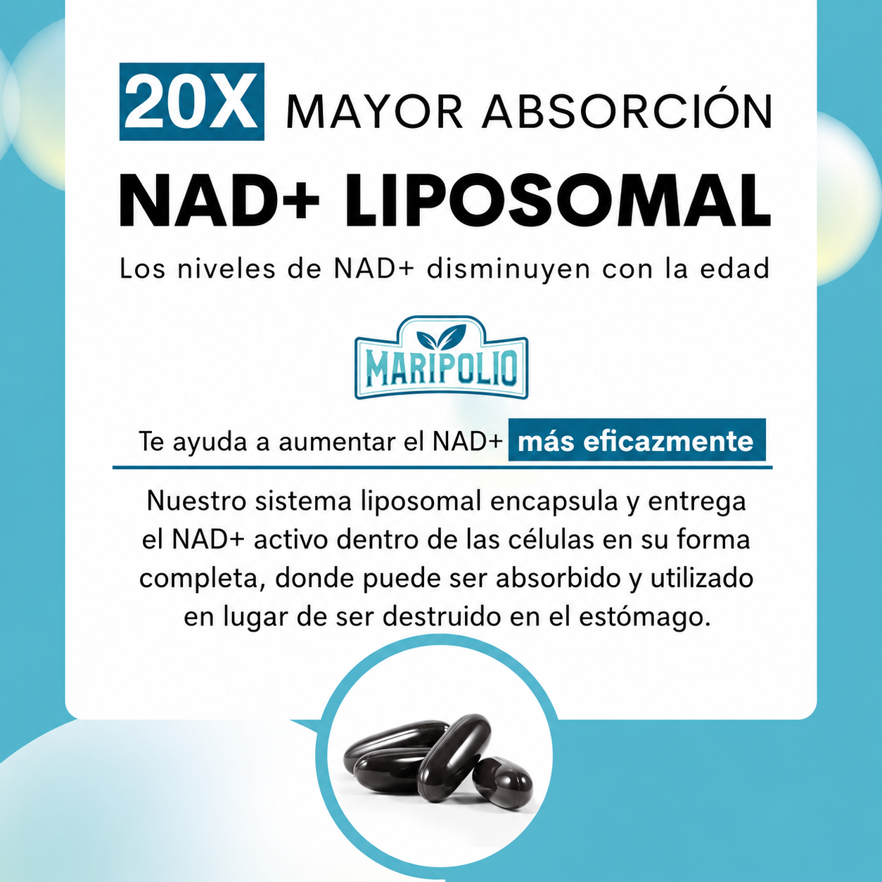 Liposomal NAD+ 1000 mg – Apoyo para Energía Celular y Bienestar Antioxidante | Maripolio