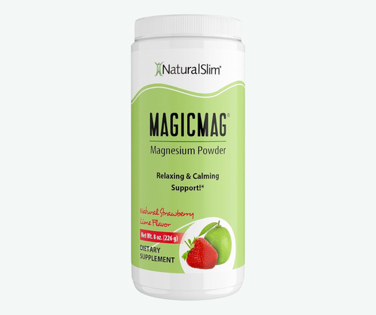 NaturalSlim - MagicMag Magnesio en Polvo – Antiestrés y Relajante | Sabor Fresa & Limón (226 g)