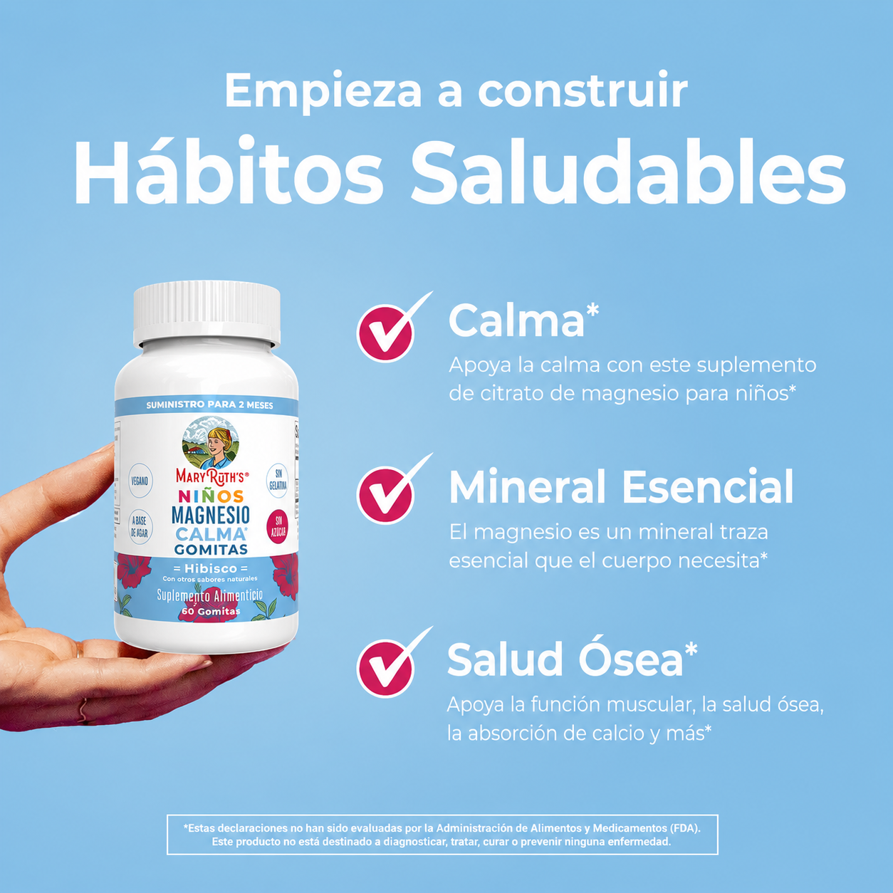 MaryRuth's - Gomitas de Magnesio Relajantes para Niños - Sabor a Hibisco - Vitamina para el Bienestar General y el Sueño | 60 Gomitas