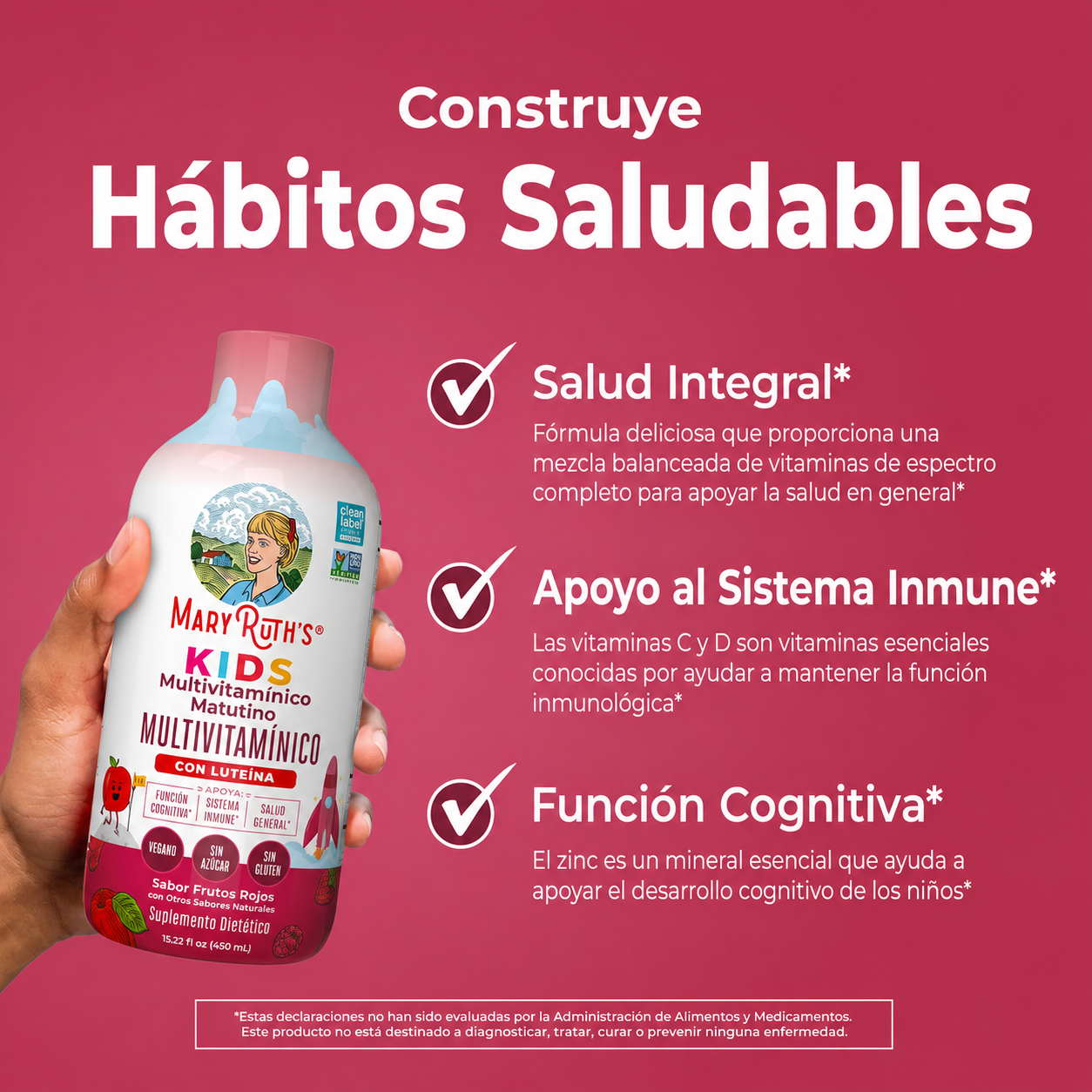 MaryRuth's - Multivitamínico Líquido Matutino para Niños con Luteína - Complemento para Reforzar el Sistema Inmunitario con Vitamina C, Vitamina D y Nutrientes Esenciales | 450 mL