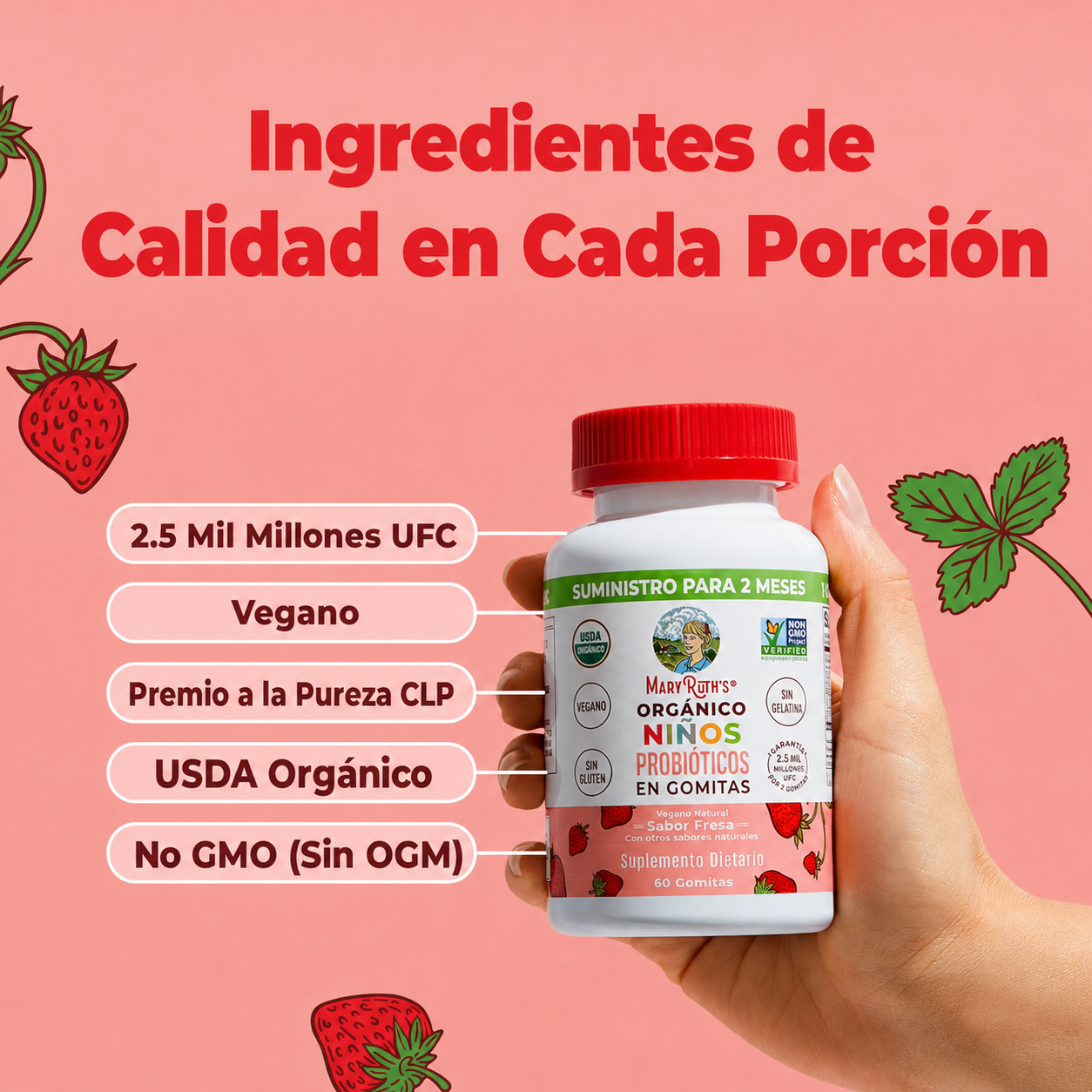 MaryRuth's - Gomitas Probióticas Orgánicas para Niños para la Salud Digestiva - Refuerzo Inmunológico - Complemento para la Salud Intestinal | 60 Gomitas