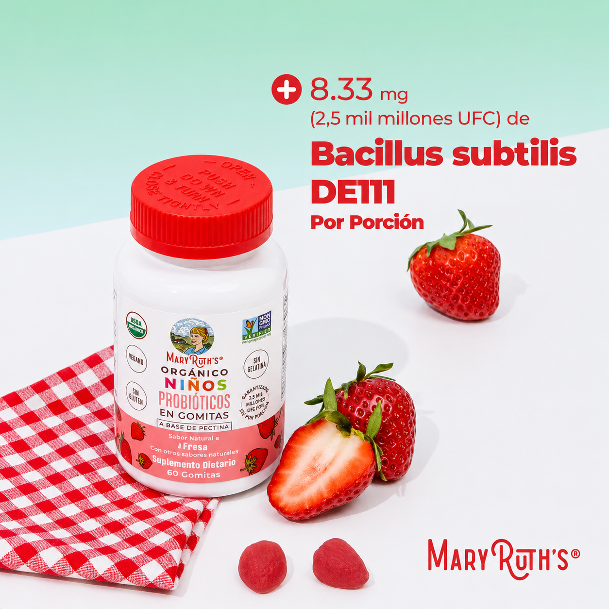 MaryRuth's - Gomitas Probióticas Orgánicas para Niños para la Salud Digestiva - Refuerzo Inmunológico - Complemento para la Salud Intestinal | 60 Gomitas