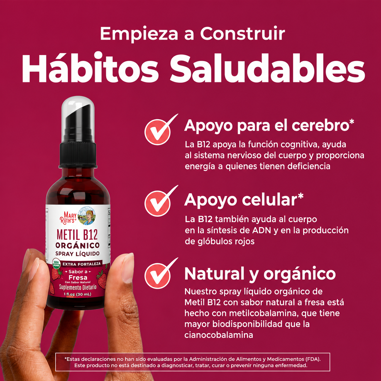 MaryRuth's - Spray Líquido de Vitamina B12 - Aporta Energía y Favorece el Buen Buncionamiento del Sistema Nervioso | 30 mL