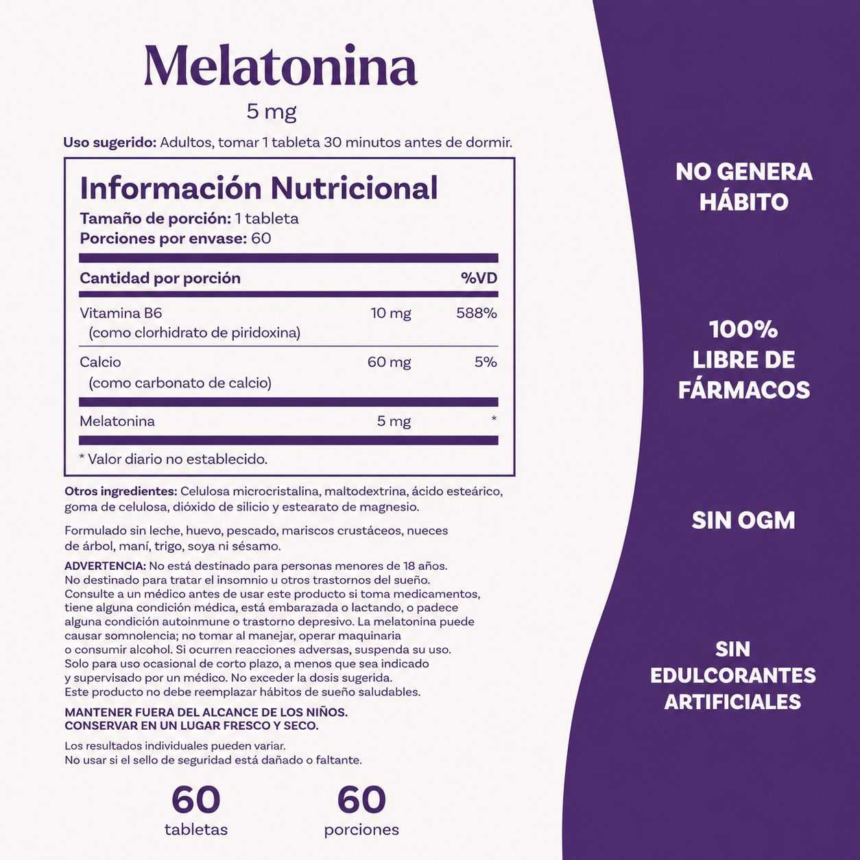 Melatonina 5 mg – Suplemento para Apoyo del Sueño