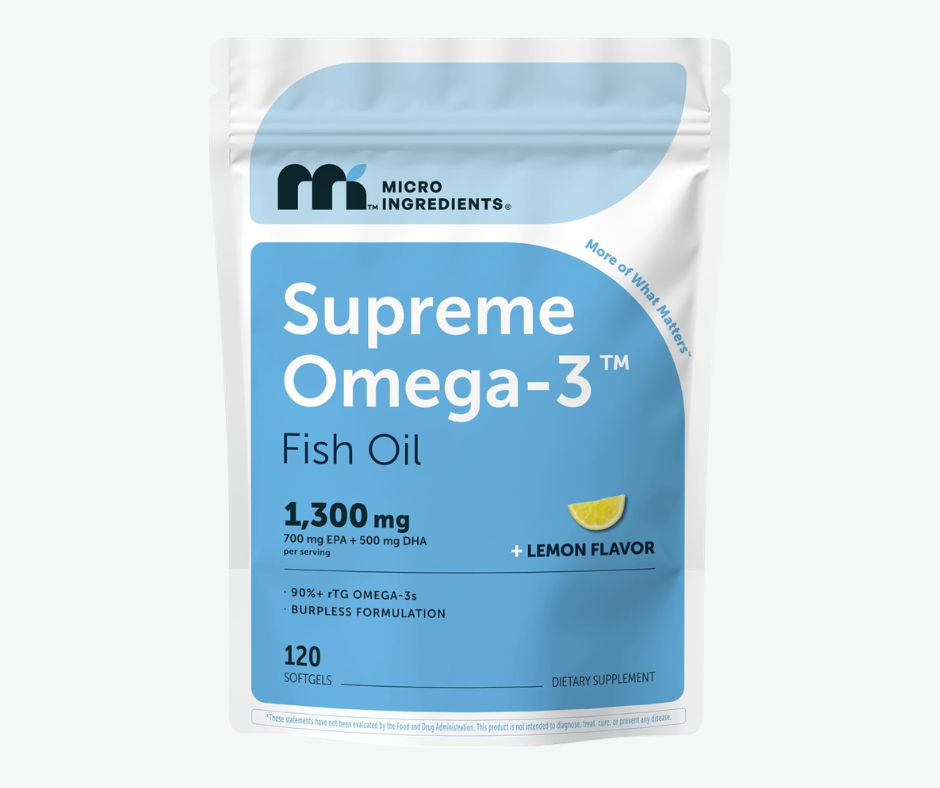 Micro Ingredients - Aceite de Pescado Omega-3 Supremo con Niveles Ultra Altos de EPA y DHA - Omega-3 rTG con Vitamina D3 - Sabor a Limón, Fáciles de Tragar | Softgels