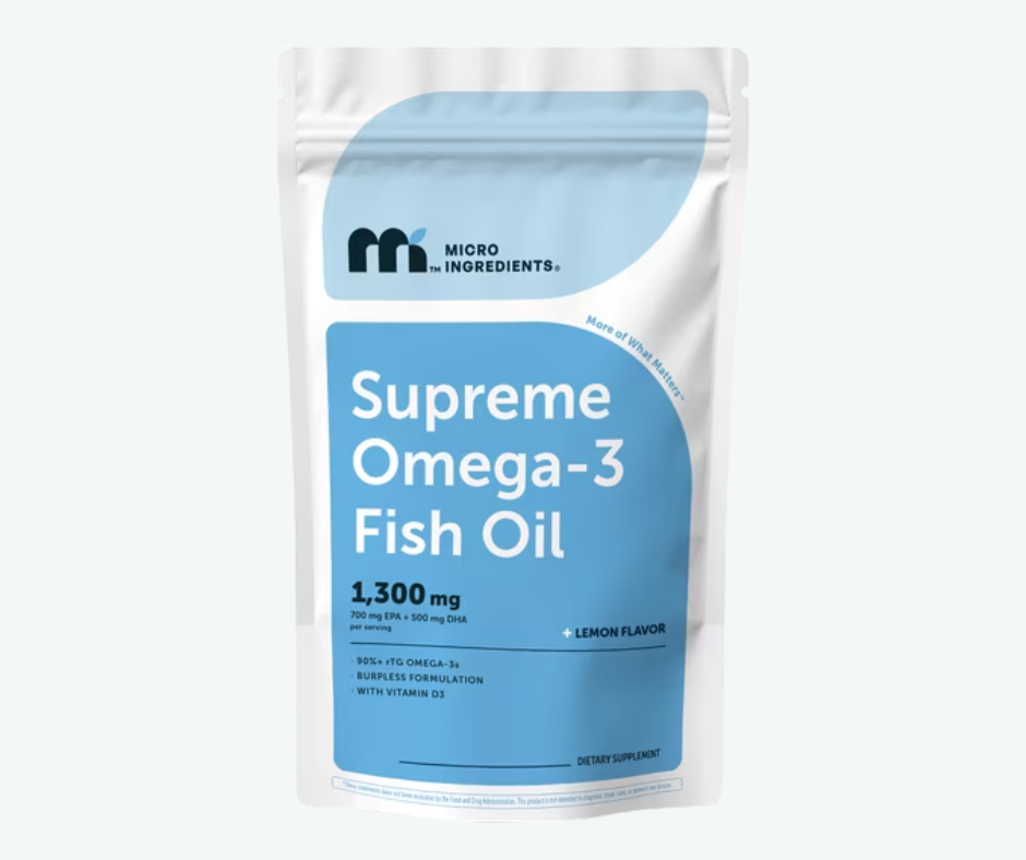 Micro Ingredients - Aceite de Pescado Omega-3 Supremo con Niveles Ultra Altos de EPA y DHA - Omega-3 rTG con Vitamina D3 - Sabor a Limón, Fáciles de Tragar | Softgels
