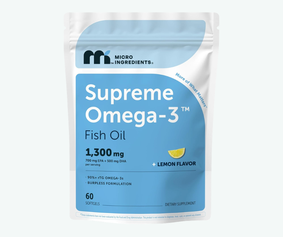 Micro Ingredients - Aceite de Pescado Omega-3 Supremo con Niveles Ultra Altos de EPA y DHA - Omega-3 rTG con Vitamina D3 - Sabor a Limón, Fáciles de Tragar | Softgels