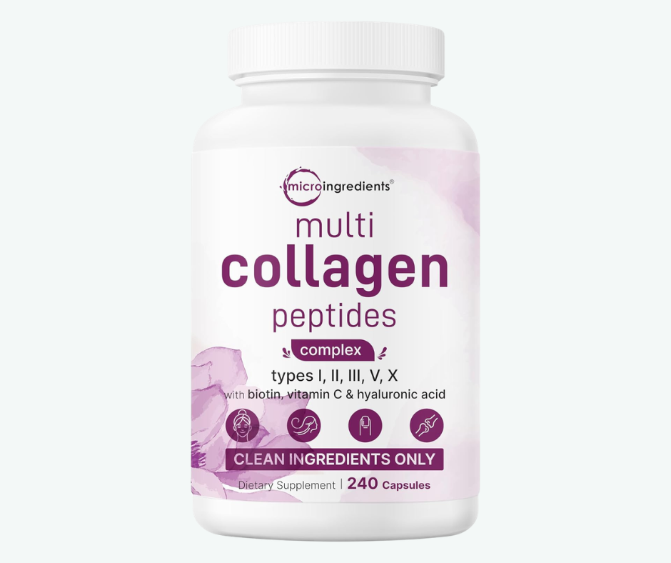 Micro Ingredients - Cápsulas de Péptidos de Colágeno Múltiple - Para Mujeres y Hombres - Tipos I, II, III, V y X - Complemento de Colágeno Hidrolizado con Biotina, Ácido Hialurónico y Vitamina C - Sin Rellenos | 240 Cáspulas