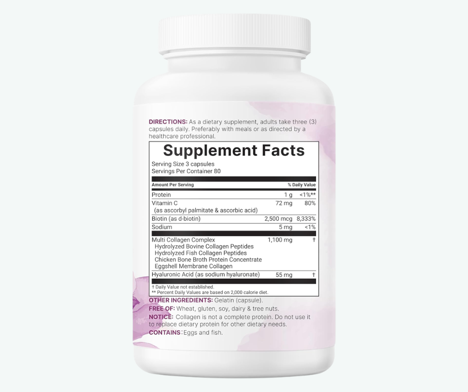 Micro Ingredients - Cápsulas de Péptidos de Colágeno Múltiple - Para Mujeres y Hombres - Tipos I, II, III, V y X - Complemento de Colágeno Hidrolizado con Biotina, Ácido Hialurónico y Vitamina C - Sin Rellenos | 240 Cáspulas