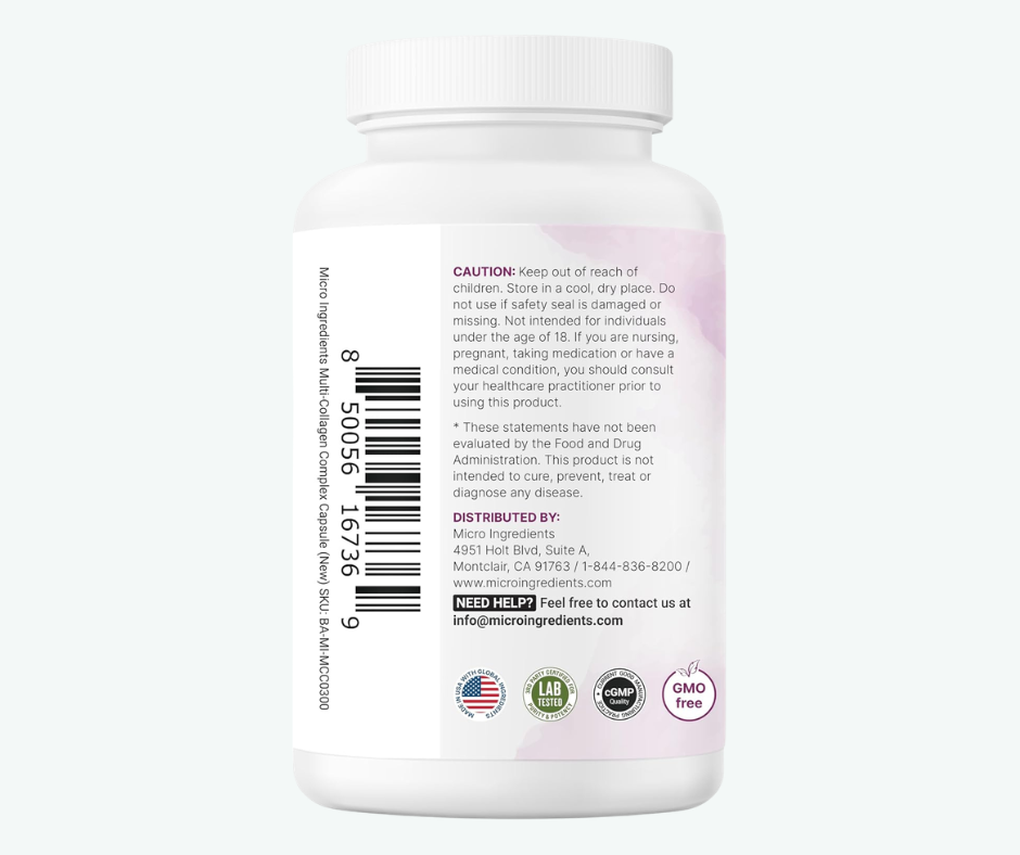 Micro Ingredients - Cápsulas de Péptidos de Colágeno Múltiple - Para Mujeres y Hombres - Tipos I, II, III, V y X - Complemento de Colágeno Hidrolizado con Biotina, Ácido Hialurónico y Vitamina C - Sin Rellenos | 240 Cáspulas