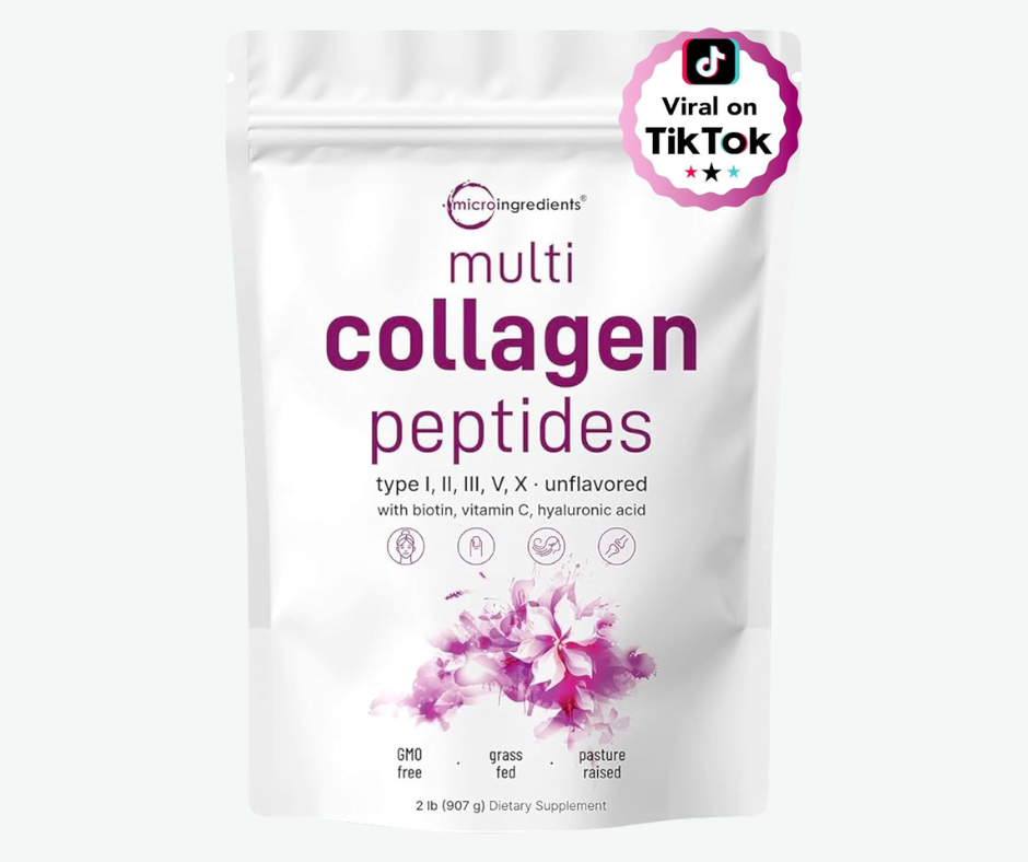 Micro Ingredients - Polvo de Péptidos de Colágeno Múltiple - Hidrolizado de Tipo I, II, III, V y X con Biotina, Ácido Hialurónico y Vitamina C - Colágeno sin Sabor para Mujer y Hombre, de Fácil Disolución | Gr
