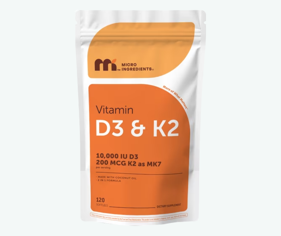 Micro Ingredients - Vitamina D3 de 10 000 IU + K2 MK-7 de 200 mcg - Suplemento 2 en 1 de D3 y K2 de Potencia Extra - Cápsulas Blandas Fáciles de Tragar Elaboradas con Aceite de Coco | Softgels
