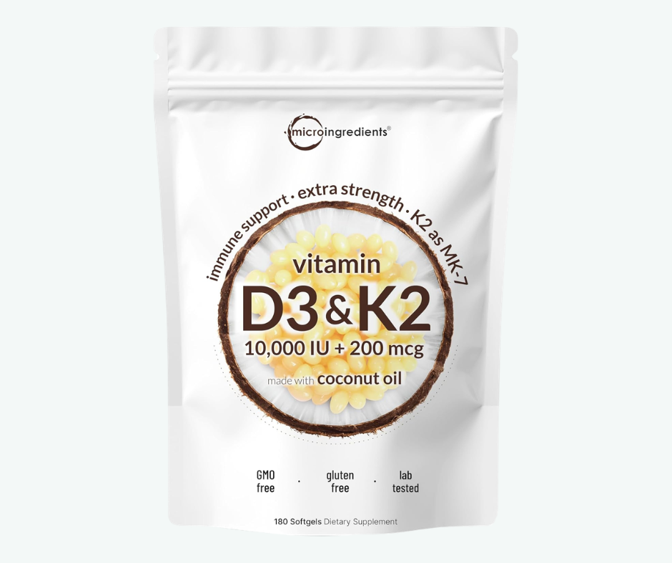 Micro Ingredients - Vitamina D3 de 10 000 IU + K2 MK-7 de 200 mcg - Suplemento 2 en 1 de D3 y K2 de Potencia Extra - Cápsulas Blandas Fáciles de Tragar Elaboradas con Aceite de Coco | Softgels