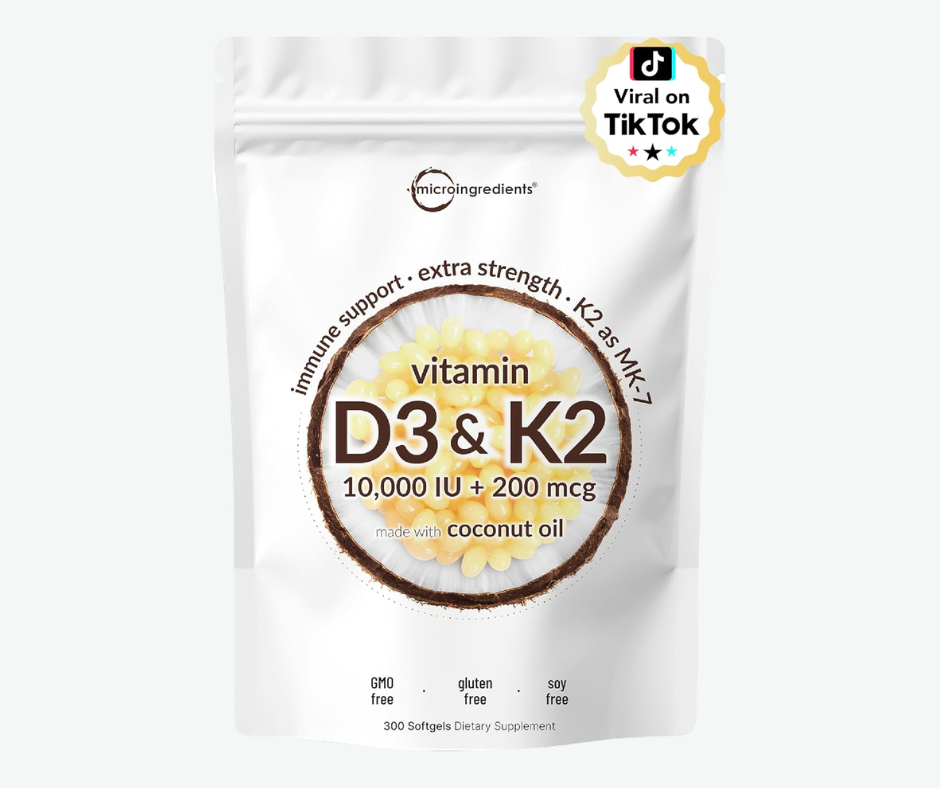Micro Ingredients - Vitamina D3 de 10 000 IU + K2 MK-7 de 200 mcg - Suplemento 2 en 1 de D3 y K2 de Potencia Extra - Cápsulas Blandas Fáciles de Tragar Elaboradas con Aceite de Coco | Softgels