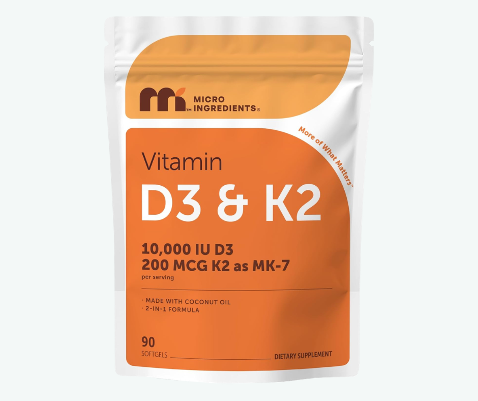 Micro Ingredients - Vitamina D3 de 10 000 IU + K2 MK-7 de 200 mcg - Suplemento 2 en 1 de D3 y K2 de Potencia Extra - Cápsulas Blandas Fáciles de Tragar Elaboradas con Aceite de Coco | Softgels