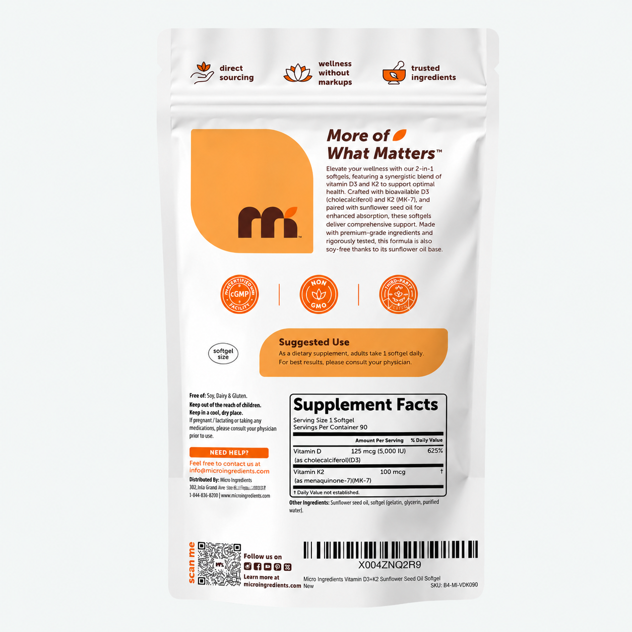 Micro Ingredients - Vitamina D3 + K2 - Soporte para los Huesos, Sistema Inmunológico y Salud Cardiovascular | Softgels