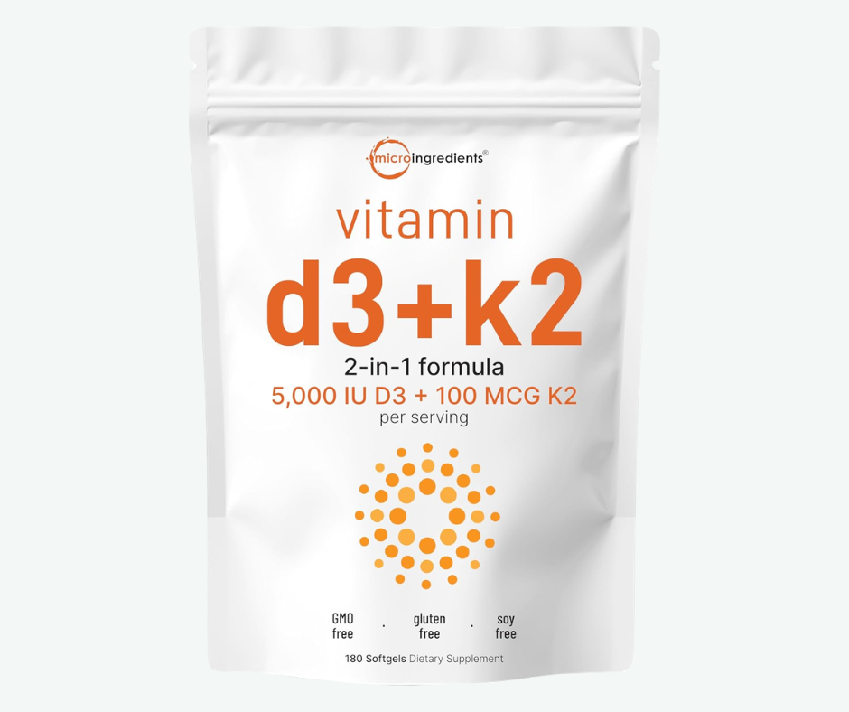 Micro Ingredients - Vitamina D3 + K2 - Soporte para los Huesos, Sistema Inmunológico y Salud Cardiovascular | Softgels