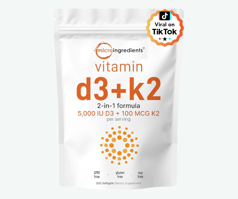 Micro Ingredients - Vitamina D3 + K2 - Soporte para los Huesos, Sistema Inmunológico y Salud Cardiovascular | Softgels
